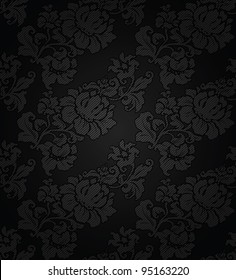 Corduroy dark  background, ornamental flowers texture fabric