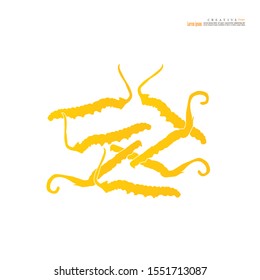 cordycepe sinensis (CHONG CAO, DONG CHONG XIA CAO) or mushroom cordyceps this is a herbs on isolated background. Medicinal properties in the treatment of diseases. National organic medicine.vector ill