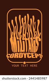 Cordyceps militaris calligraphy style vector logo. Traditional Chinese herbs. CHONG CAO, DONG CHONG XIA CAO or cordyceps mushrooms.