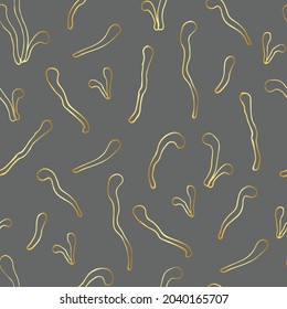 Cordyceps Militaris Golden Mycelium Seamless Pattern. Hand Drawing Vector Illustration.