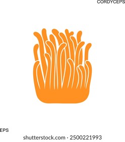 Cordyceps militaris mushrooms logo. Isolated Cordyceps militaris mushrooms on white background