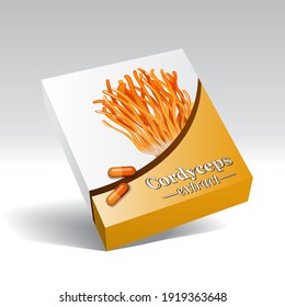 Cordyceps Militaris. Traditional chinese herbs, Is a mushroom that using for medicine and food famous in Asian. vector illustration