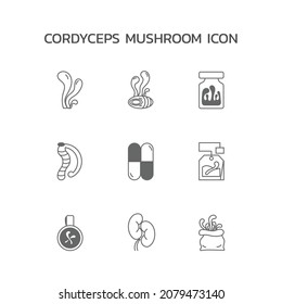 Cordyceps mushroom icon design, vector illustration. Golden medical mushroom icon sets.