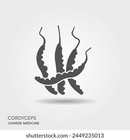 Cordyceps mushrooms flat icon. Natural medicine ingredient. CHONG CAO. DONG CHONG XIA CAO. Vector illustration