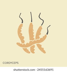 Cordyceps mushrooms flat icon. Natural medicine ingredient. CHONG CAO. DONG CHONG XIA CAO.