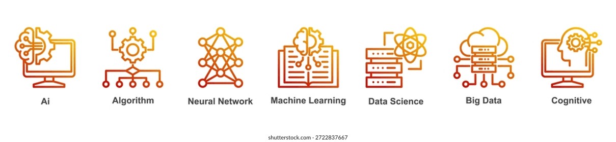 Core AI icons representing essential technologies behind intelligent systems and data-driven learning