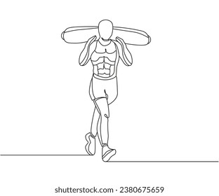 core bag carry exercise Line Drawing isolated on copy space white background, Sand bag core exercise editable vector illustration, Continuous one line drawing, Sand bag training outline illustration