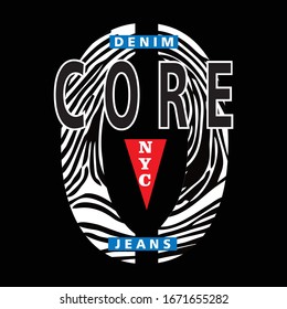 core denim jeans typography. vector illustration.
