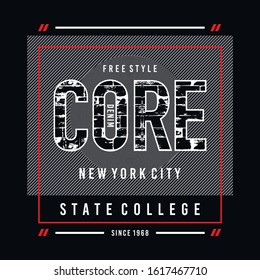 Core denim typography graphic t shirt design vector