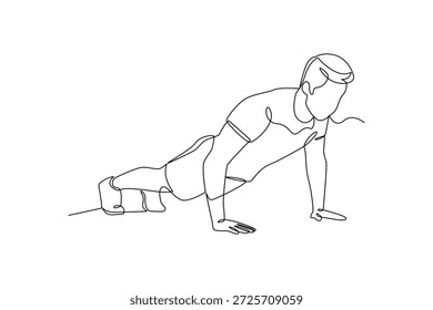 Ejercicio básico para la estabilidad corporal. Concepto de estilo de vida saludable. Diseño de dibujo de línea única. Ilustración gráfica de Vector