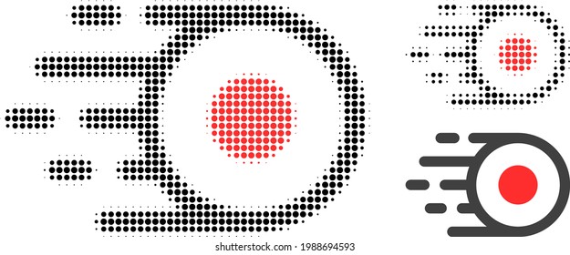 Halftone-Symbol für den Kernflug. Halftone Muster enthält Kreiselemente. Vektorgrafik des Kernflugbildes auf weißem Hintergrund.