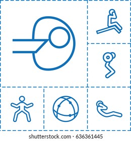 Core icon. set of 6 core outline icons such as abdoninal workout, atom, core