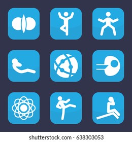 Core icon. set of 9 filled core icons such as abdoninal workout, atom, atom fusion, core