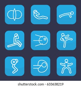 Core icon. set of 9 outline core icons such as abdoninal workout, atom fusion, core