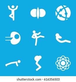 Core icons set. set of 9 core filled icons such as abdoninal workout, atom, atom fusion, core