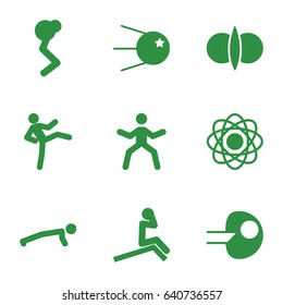 Core icons set. set of 9 core filled icons such as atom fusion, core, atom