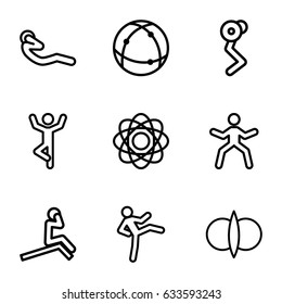 Core icons set. set of 9 core outline icons such as abdoninal workout, atom, atom fusion