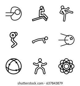 Core icons set. set of 9 core outline icons such as atom, core