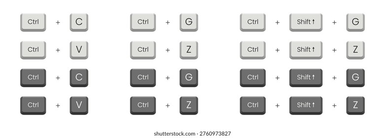Core Keyboard Shortcut Keys Icon Set – Ctrl C V Z G Shift Copy Paste Undo Redo Vector UI