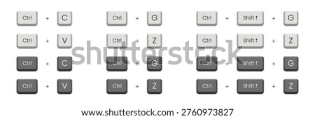 Core Keyboard Shortcut Keys Icon Set – Ctrl C V Z G Shift Copy Paste Undo Redo Vector UI