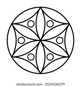 Core of Life symbol in Minoan style of Ancient Greece. Depiction of the smallest part of the Flower of Life, found on a Mycenaean gold ornament, engraved on gold discs from about 1350 BC. Illustration