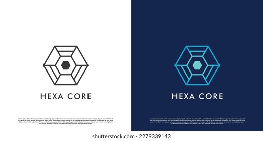 Core logo design illustration. Creative idea silhouette combination of hexagon and geometric core. Modern hexagon shape abstract template icon. Perfect for corporate web or app icons.