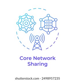 Core network sharing blue gradient concept icon. Telecom infrastructure. Wireless connection. Central server. Round shape line illustration. Abstract idea. Graphic design. Easy to use in article