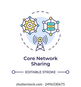 Core network sharing multi color concept icon. Telecom infrastructure. Wireless connection. Central server. Round shape line illustration. Abstract idea. Graphic design. Easy to use in article