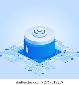 Célula de potência central numa plataforma de circuito eletrônico. Armazenamento de energia de alta tecnologia, carregamento de bateria e fonte de alimentação de sistema eficiente. Excelente para inovação e energia limpa