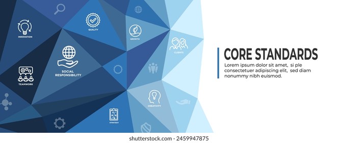 Core Standards Web Header Banner w Icons  - Mission Vision Values and Integrity