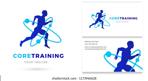 Core Training, Man Running Silhouette Logo & Business Card, Personal Trainer, Gym, Fitness Studio