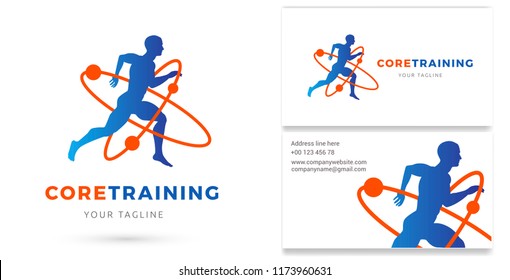 Core Training, Man running silhouette Logo & Business card, Personal Trainer, Gym, Fitness studio