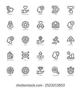 Core Value icon pack for your website, mobile, presentation, and logo design. Core Value icon outline design. Vector graphics illustration and editable stroke.