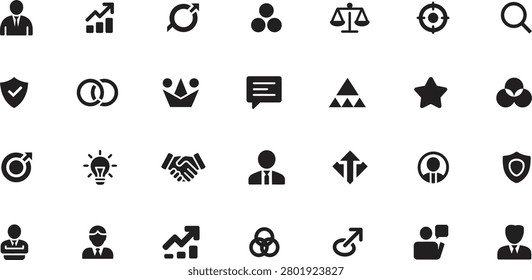 Core Value Icon Set. Business Ethics Leadership Growth Innovation Strategy Concept Vector Icons