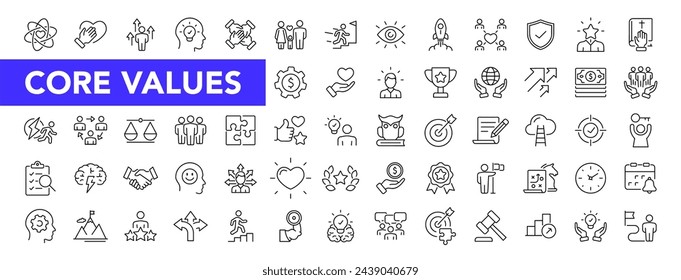 Core value icon set with editable stroke. Core value thin line icon collection. Vector illustration