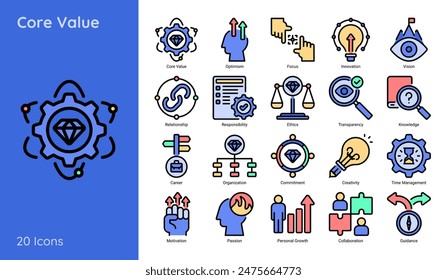 Core Value Icon Set Line Color Style