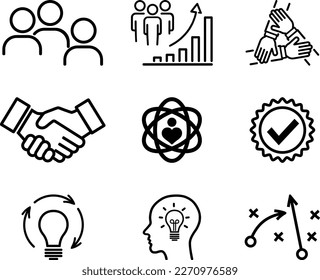 Core value icons as concept of company or corporate business management