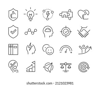 Core Value Icons - Vector Line Icons. Editable Stroke. Vector Graphic