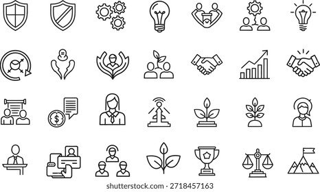 Conjunto de iconos de esquema de valor principal. Trazo editable.