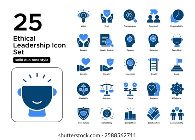 Core Values and Business Ethics. Integrity, Trust, and Leadership Principles. Vector Illustration. Solid duo tone icon set