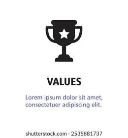 Core values of company icon with simple text. Web page for employee template design vector element. Modern design. Abstract flat icon. Trophy cup