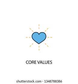 Core values concept 2 colored line icon. Simple yellow and blue element illustration. Core values concept outline symbol design