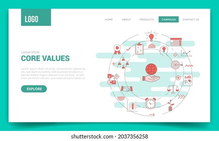core values concept with circle icon for website template or landing page homepage