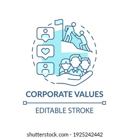 Core Values Concept Icon. Helping Working Towards Goals Idea Thin Line Illustration. Company Culture And Business Strategy. Vector Isolated Outline RGB Color Drawing. Editable Stroke