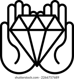 Core values, corporate strategy, responsibility thin line icon, diamond in hands. Vector illustration.