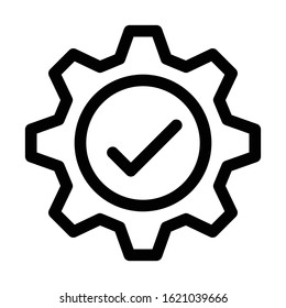 core values, expertise icon gear check line symbol. Isolated vector illustration on company values check sign expertise icon concept of company core values for your web site mobile app logo UI design.