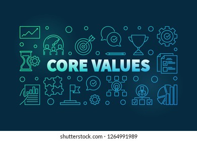 Core Values horizontal colored outline banner on dark background. Vector illustration