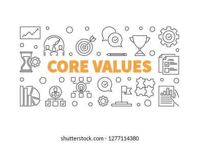 Core Values horizontal concept illustration or banner in thin line style