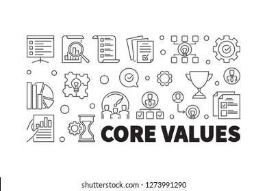 Core values horizontal outline banner. Vector minimal illustration in thin line style