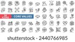 Core values icon collection set. Containing acceptance, achievement, adaptability, authenticity, autonomy, balance, badness icon. Simple line vector.